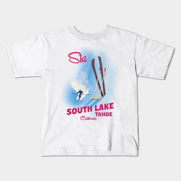 South Lake Tahoe Ski poster Kids T-Shirt by nickemporium1